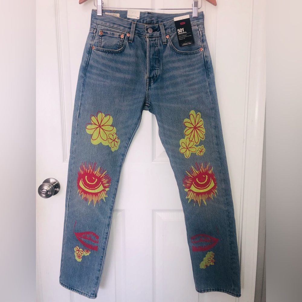 Levi's 501 Women's Blue Jeans with Floral & Graphic Print